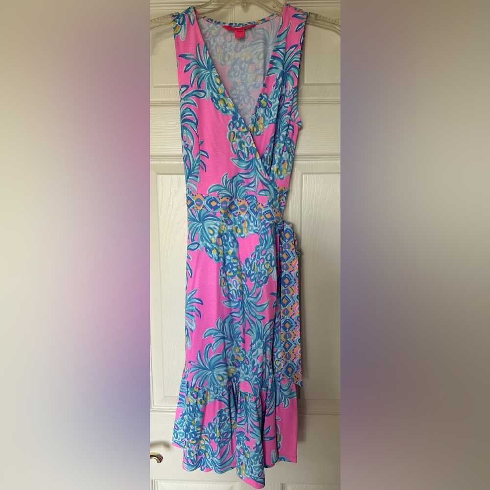 Lilly Pulitzer Pink and Blue Tropical Wrap Dress